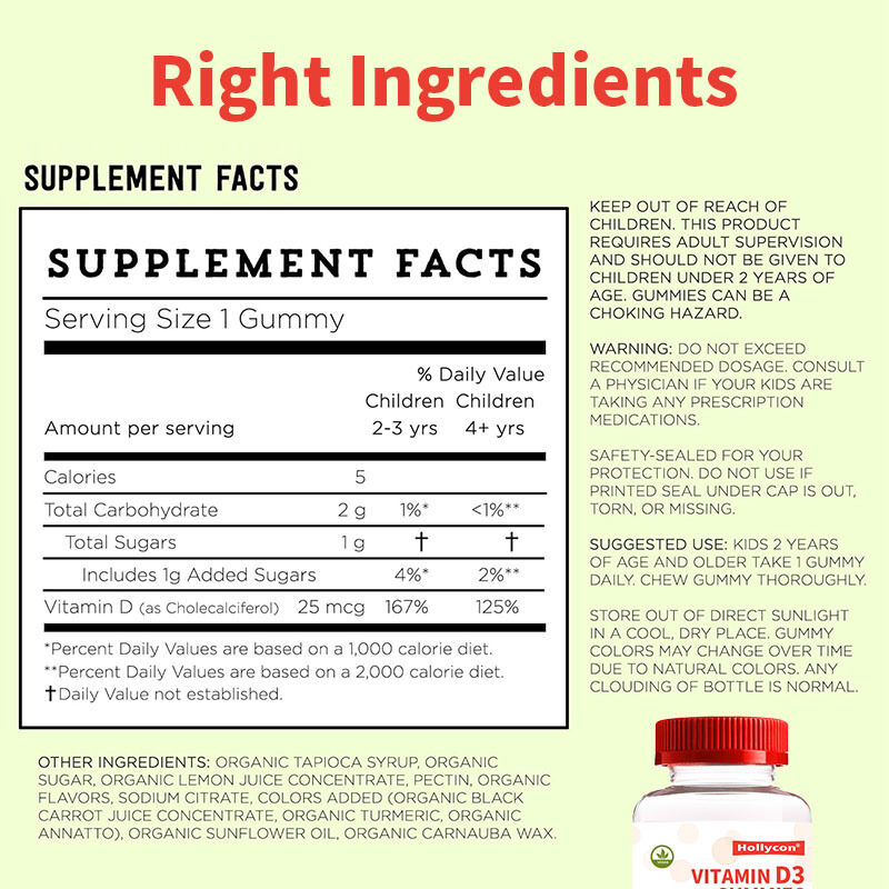 Vitamina D3 Orgánica para Niños OEM, Suplemento de Vitamina D3, Gomitas para la Salud Ósea e Inmunológica, Gomitas de Vitamina D3