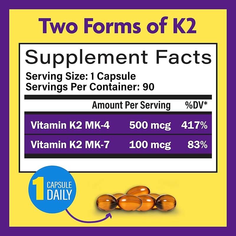 OEM Completos de espectro de vitamina K2 Softgels con 600 mcg de forma trans apoya la salud general y la fuerza ósea Suplemento de vitamina K2