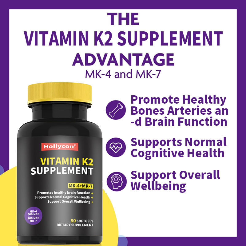 OEM Completos de espectro de vitamina K2 Softgels con 600 mcg de forma trans apoya la salud general y la fuerza ósea Suplemento de vitamina K2