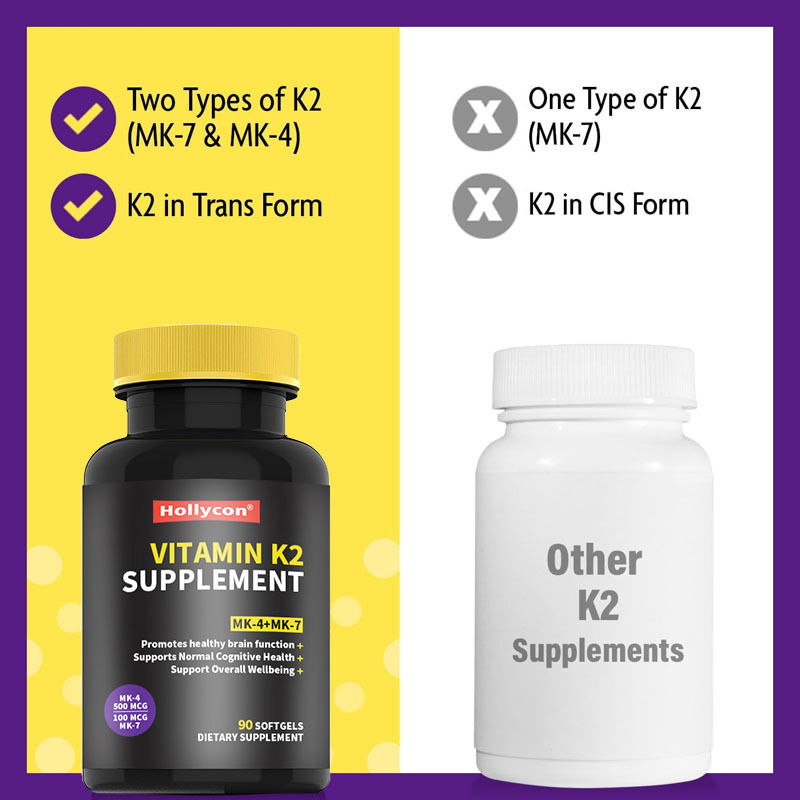 OEM Completos de espectro de vitamina K2 Softgels con 600 mcg de forma trans apoya la salud general y la fuerza ósea Suplemento de vitamina K2