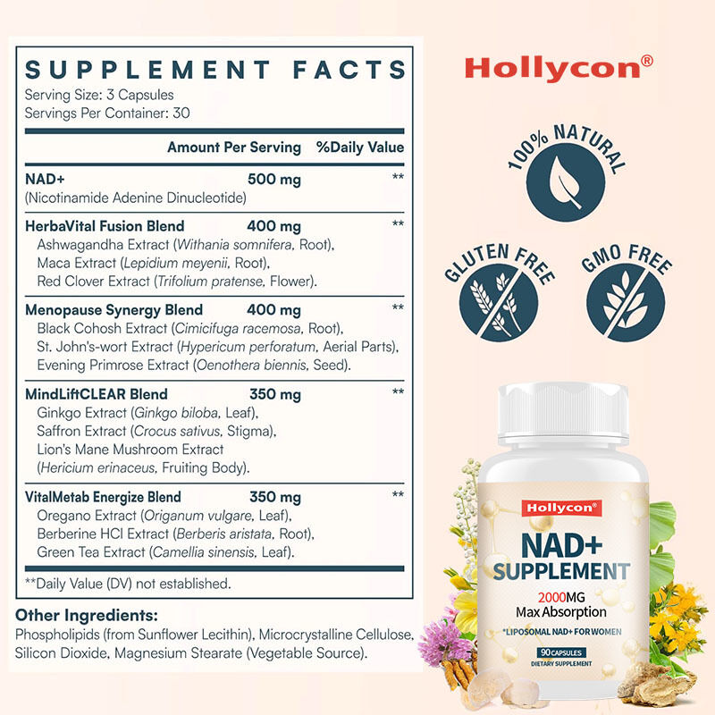 OEM 2000MG NAD+ Liposomal para Mujeres Máxima Absorción NAD Plus Menopausia Claridad Cognitiva Energía Suplemento de NAD+