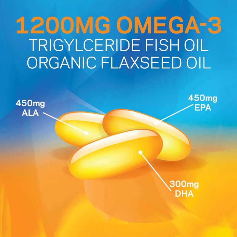Suplemento de Omega 3 1200mg OEM para la nutrición ocular con aceite de pescado triglicérido de linaza orgánica y vitamina E, cápsula blanda de Omega 3