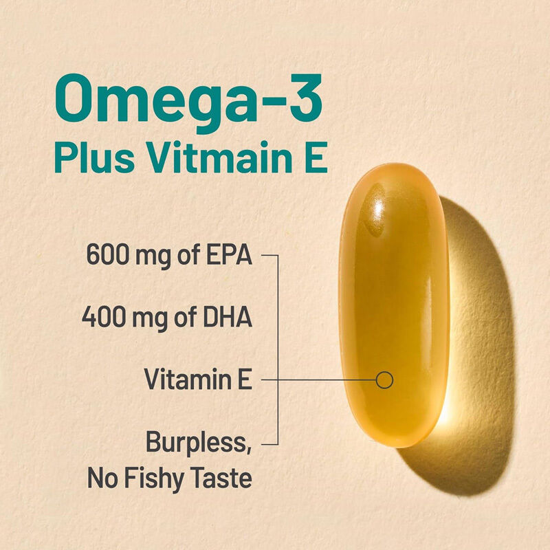 Suplemento OEM de Omega 3, 1000 mg por porción, 600 EPA y 400 DHA y vitamina E para la salud del corazón y el cerebro, aceite de pescado Omega 3