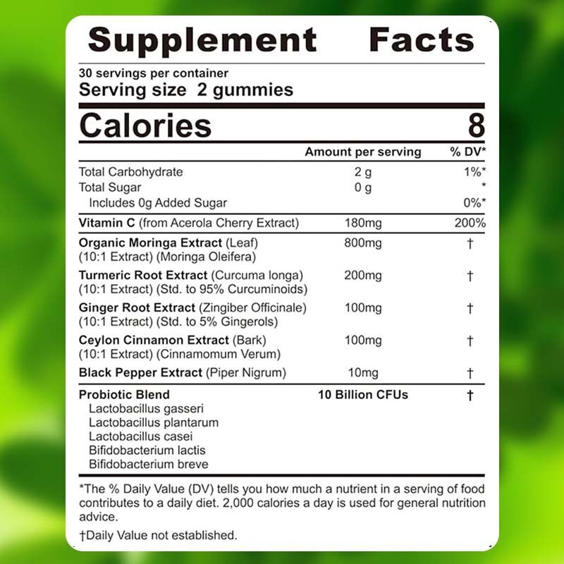 Todo en uno suplemento de Moringa para inmunidad y vitalidad digestivo y salud intestinal apoyo antioxidante gomas de moringa