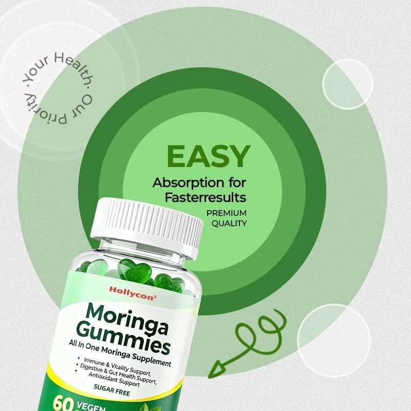Todo en uno suplemento de Moringa para inmunidad y vitalidad digestivo y salud intestinal apoyo antioxidante gomas de moringa