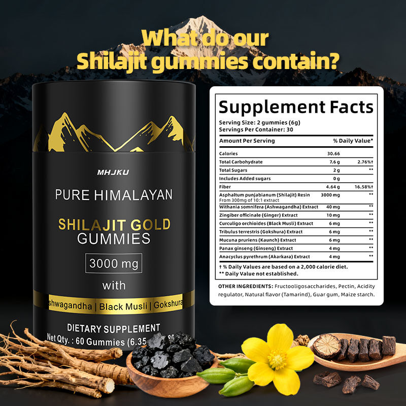 OEM 3000mg con Ashwagandha y energía natural negra y apoyo inmunológico resistencia y aumento del estado de ánimo puras gomas de Shilajit del Himalaya