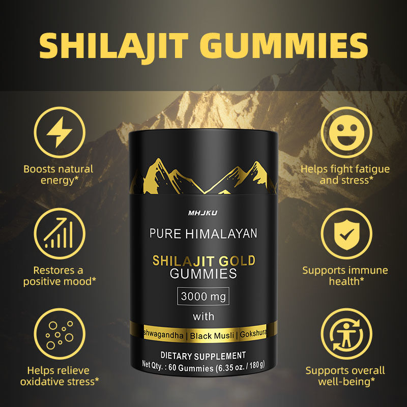 OEM 3000mg con Ashwagandha y energía natural negra y apoyo inmunológico resistencia y aumento del estado de ánimo puras gomas de Shilajit del Himalaya