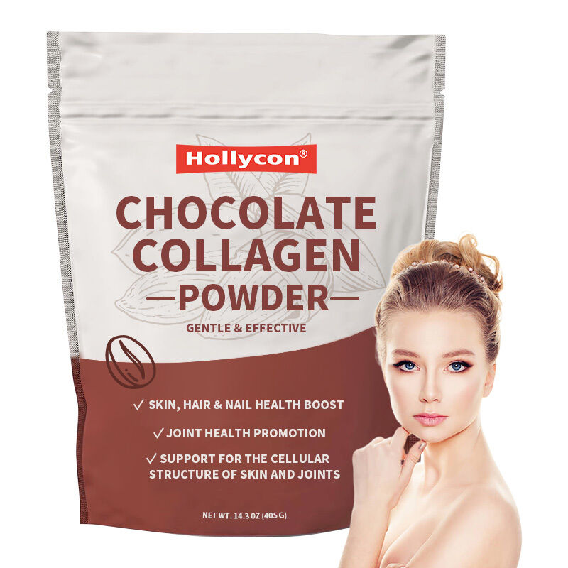 Peptídeos de colágeno OEM Polvo de cabello, piel, uñas, apoyo articular Tipo I y III Suplementos de colágeno alimentados con pasto Polvo de colágeno de chocolate