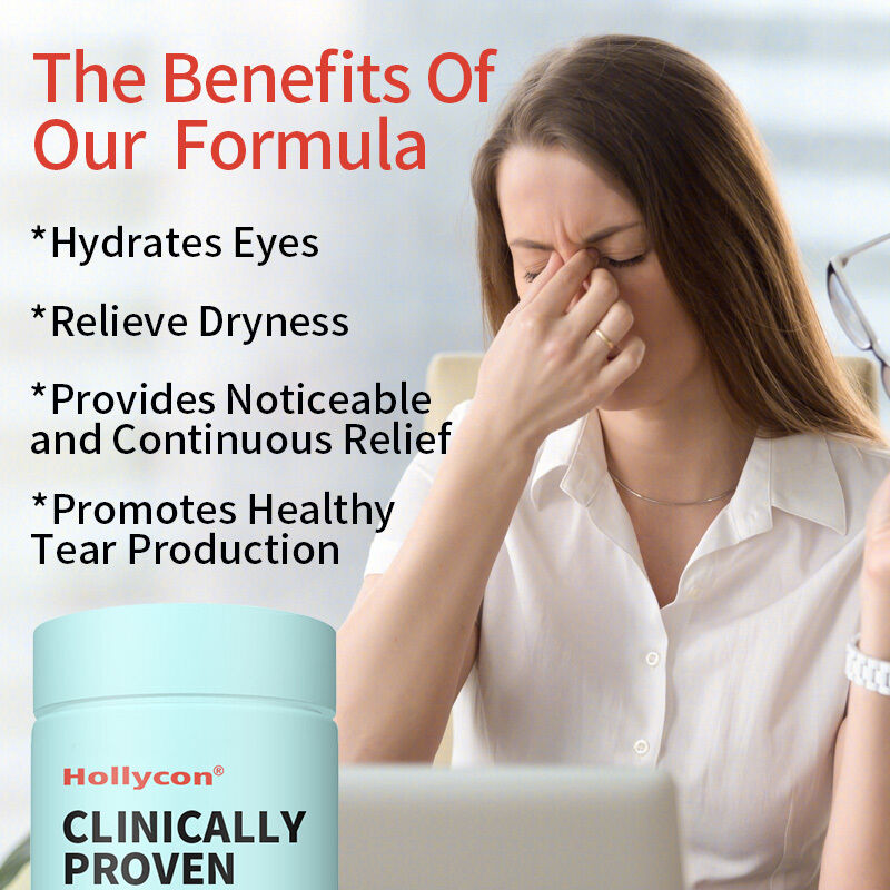 Suplemento clínicamente probado para ojos secos, para hidratar los ojos y proporcionar alivio duradero. Alivio de la sequedad. Suplemento para el cuidado de los ojos.