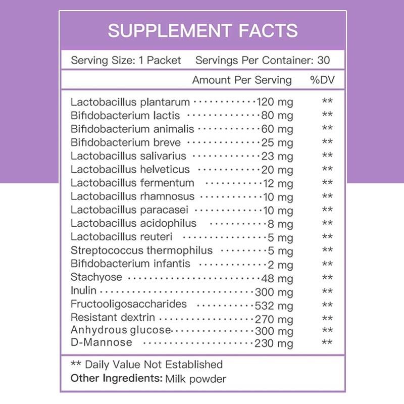 OEM/ODM Suplemento de polvo probiótico para mujeres Aclaración de la piel Suplemento de belleza Suplemento de salud intestinal Suplemento de control de peso