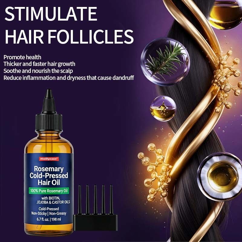 OEM / ODM Rosemary Biotina Castor & Jojoba Aceite de crecimiento del cabello prensado en frío para cabello más grueso, más completo y cuero cabelludo nutrido