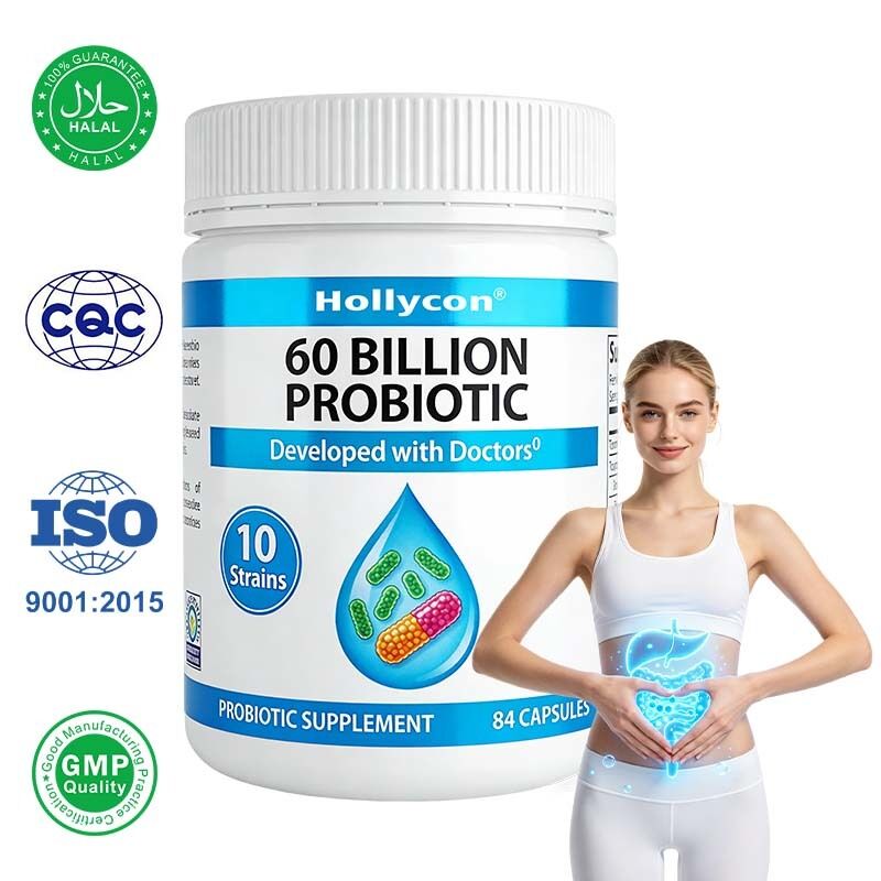 OEM ODM Probióticos personalizados 60 mil millones CFU para adultos Salud intestinal diaria y apoyo al sistema inmunológico