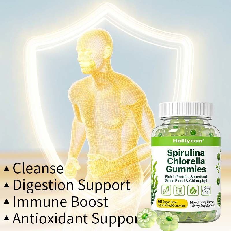 OEM / ODM Personalizado Spirulina Chlorella gomas para la energía y la vitalidad Digestión y salud intestinal Antioxidante y apoyo inmunológico