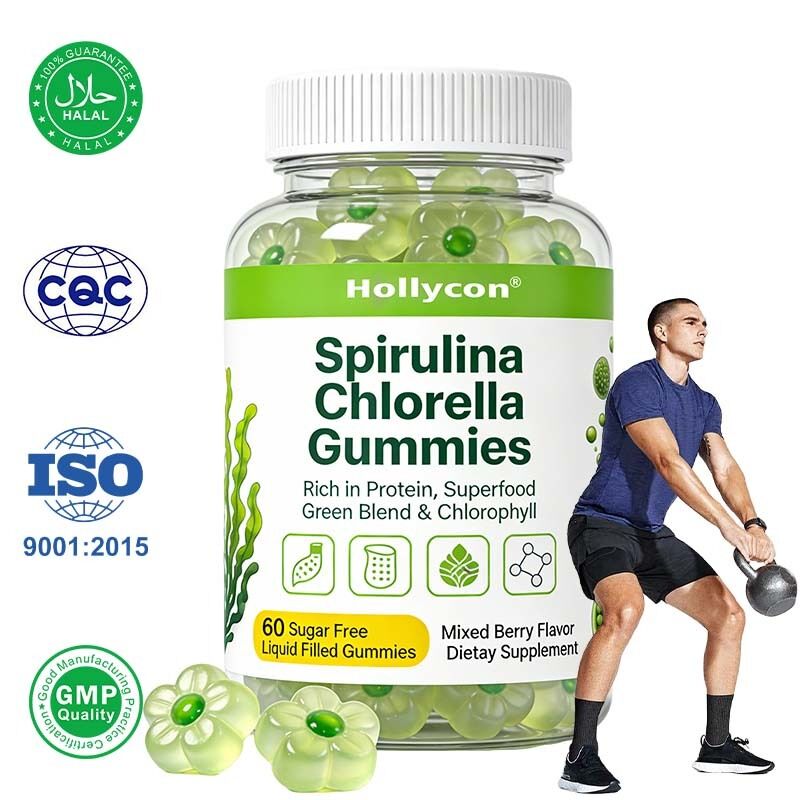 OEM / ODM Personalizado Spirulina Chlorella gomas para la energía y la vitalidad Digestión y salud intestinal Antioxidante y apoyo inmunológico