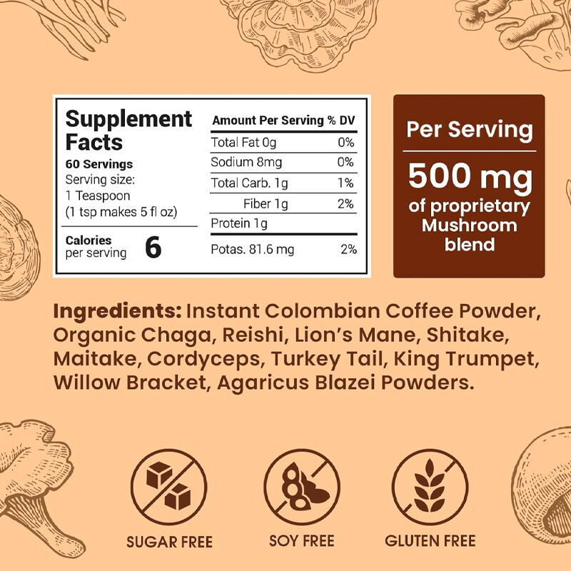 Extracto de hongo OEM/ODM Canela de león orgánica apoya el enfoque de la memoria Polvo de café de hongo con hongos