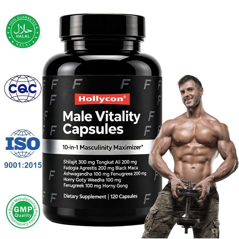 Fabricante OEM / ODM Cápsulas de vitalidad masculina con Shilajit, Tongkat Ali y Fadogia Agrestis para apoyo muscular, energético y de vitalidad