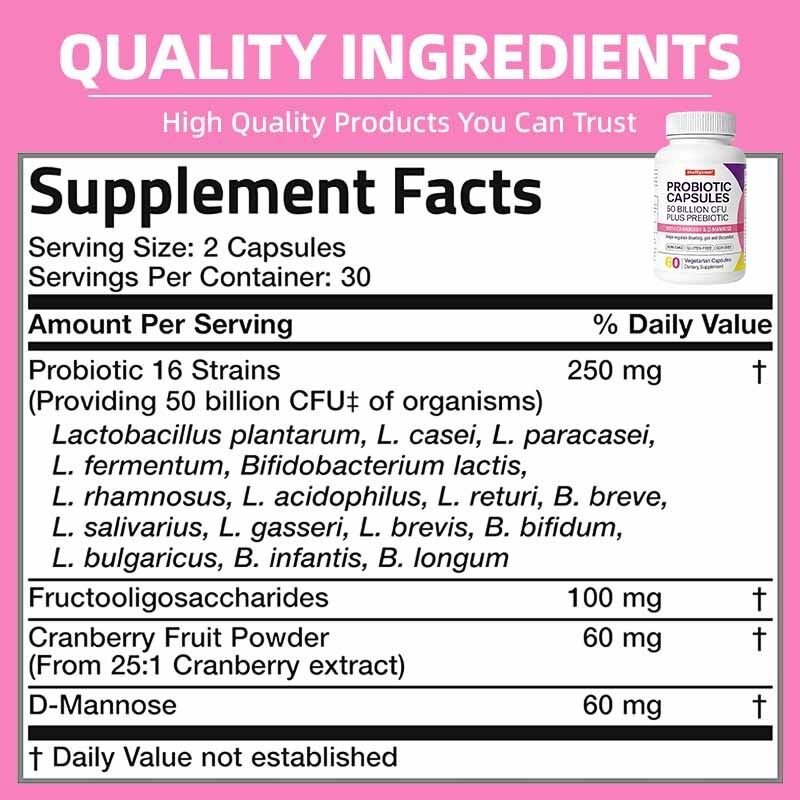 Venta al por mayor de cápsulas probióticas de marca privada 50 mil millones de UFC Apoyo inmunológico Salud digestiva Suplemento dietético prebiótico