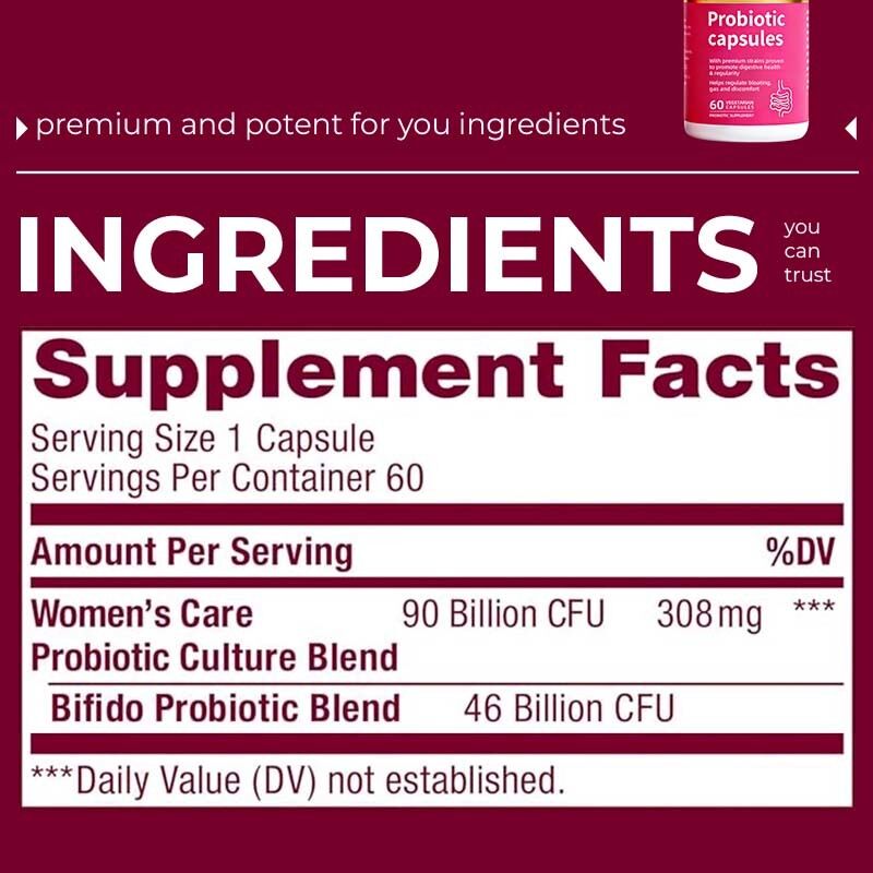 Cápsulas probióticas de alta potencia para la salud intestinal y la digestión 46 mil millones de UFC Mezcla de probióticos bifido Cápsulas probióticas para el cuidado de las mujeres