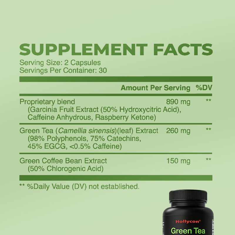 Capsula de extracto de té verde de fábrica promueve la energía apoyo metabólico claridad mental enfoque general bienestar suplemento adelgazante