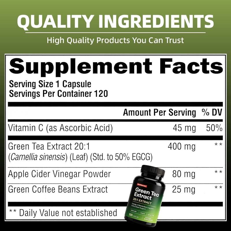 Cápsulas de extracto de té verde y granos de café verde OEM personalizables con fórmula botánica doble y antioxidantes naturales