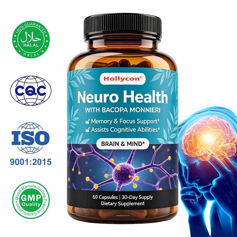 Cápsulas de Bacopa Monnieri con extracto vegetal natural para el apoyo de la memoria y el enfoque - etiqueta privada personalizada