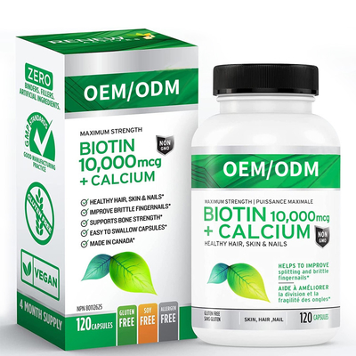 El suplemento potente de la biotina del calcio 10000mcg para la piel sana del pelo clava dientes más fuertes de las juntas de los huesos