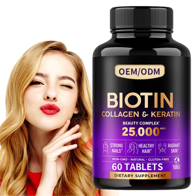 25000 clavos de la piel del pelo de las píldoras de la vitamina de la biotina del magnetocardiograma para las tabletas del pelo del feme de la salud 60pcs de las mujeres