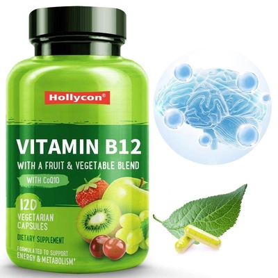 FDA vitamina b12 cápsulas metilfolato vitamina B6 mezcla de frutas y verduras apoya energía saludable vegano