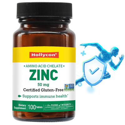 OEM y ODM Etiqueta privada Zinc 50mg Aminoácido Chelato Tabletas 100ct Certificado sin gluten
