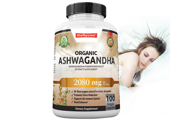 COA cápsulas de ashwagandha orgánicas suplementos de mejora masculina ayuda a aliviar el estrés 100pcs