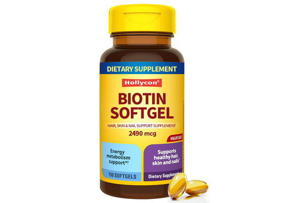 Biotina Softgels de marca privada 150PCS Apoyo para el cabello saludable Apoyo para las uñas de la piel Suplemento dietético