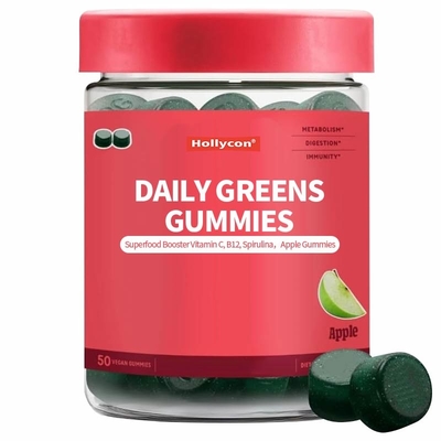 2024 Nuevo Llegado Diario de verduras gomas de súper alimento refuerzo vitamina C B12 espirulina gomas de manzana