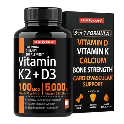 Suplementos de resistencia ósea de apoyo OEM para cápsulas de calcio de vitamina D3 K2 inmunes