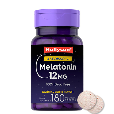 Melatonina 12 mg tabletas de disolución rápida mejoran el ciclo natural del sueño sabor a bayas