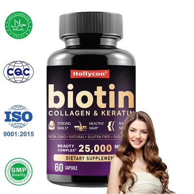 Las vitaminas para el crecimiento del cabello Las cápsulas con colágeno de biotina apoyan el crecimiento del cabello