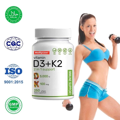 Vitamina D3 K2 Softgels para la salud inmune del corazón y los huesos con apoyo de calcio