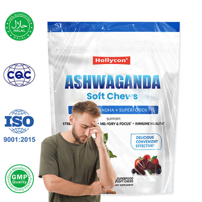 Compras al por mayor de masticadores blandos Ashwaganda para aliviar el estrés, memoria, concentración y salud inmunológica