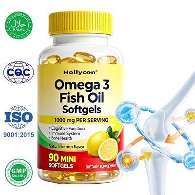 Aceite de pescado Omega-3 de alta resistencia OEM, 1000 mg por porción, 90 cápsulas blandas para la salud del corazón y el cerebro