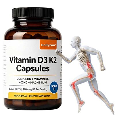 Etiqueta privada Vitamina D3 K2 cápsulas con vitamina B6, zinc y quercetina apoya la energía, inmunidad, salud muscular para hombres y mujeres