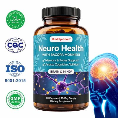 Cápsulas de Bacopa Monnieri con extracto vegetal natural para el apoyo de la memoria y el enfoque - etiqueta privada personalizada